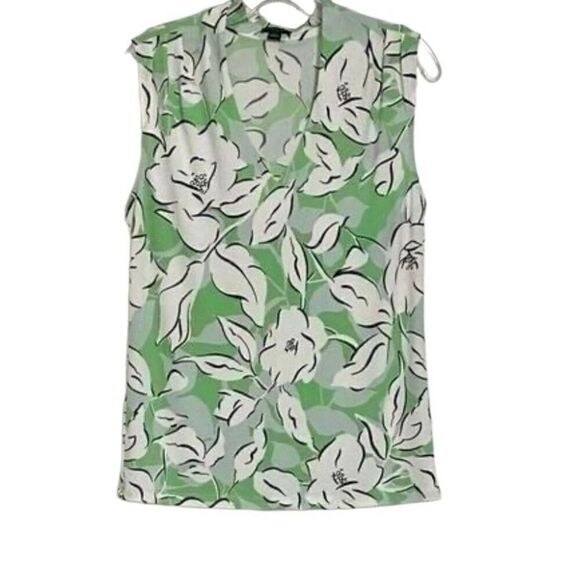 Ann Taylor Factory Lightweight Sleeveless Small Blouse Green Floral Print EUC - Picture 1 of 8